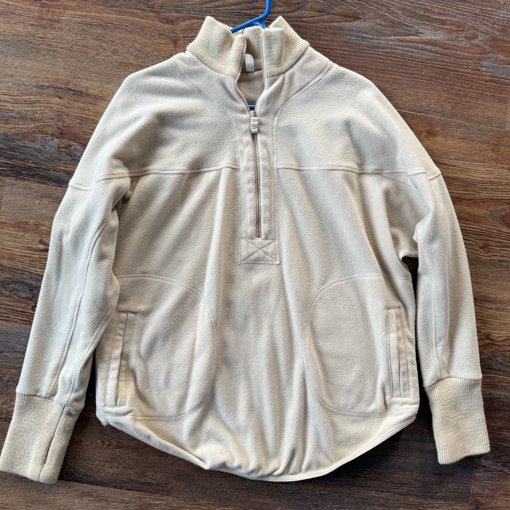Free People Cream Quarter-Zip Sweatshirt